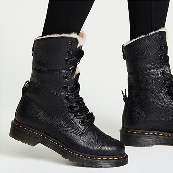 Dr. Martens Aimilita Fur Lined Leather High Fold Over Combat Boots size 8 - Picture 2 of 14